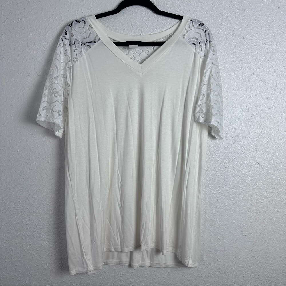 HEIMISH USA Elegant White Lace‎ Shoulder Women's Top Size XL